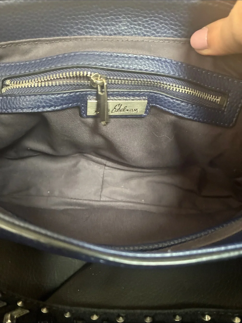 Sam Edelman Petra Silver Rivet shoulder bag in navy - Picture 7 of 7